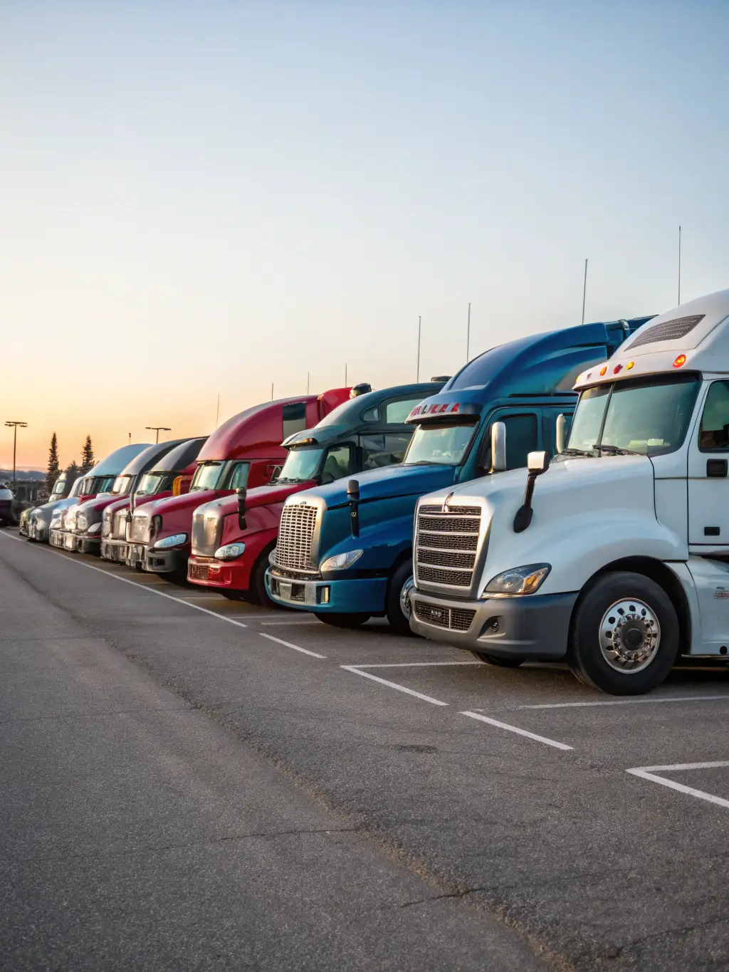 A fleet of trucks being power washed, with shiny, clean surfaces, highlighting fleet and equipment cleaning services.
